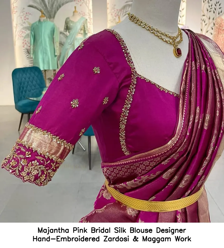 Majantha Pink Bridal Silk Blouse – Designer Hand-Embroidered Zardosi & Maggam Work