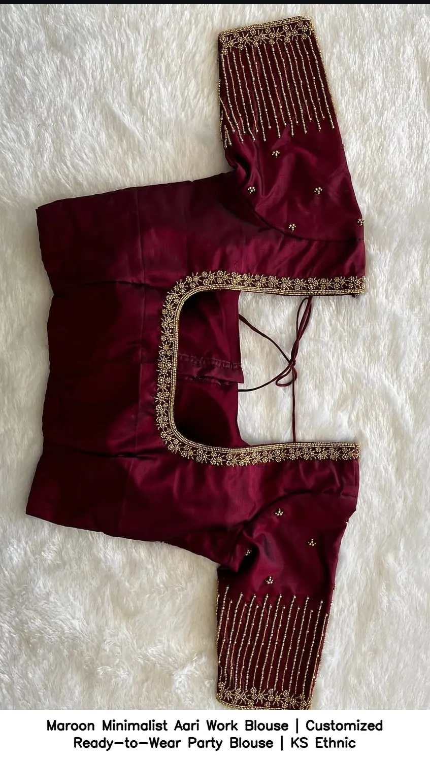 Maroon Minimalist Aari Work Blouse | Customized Ready-to-Wear Party Blouse | KS Ethnic