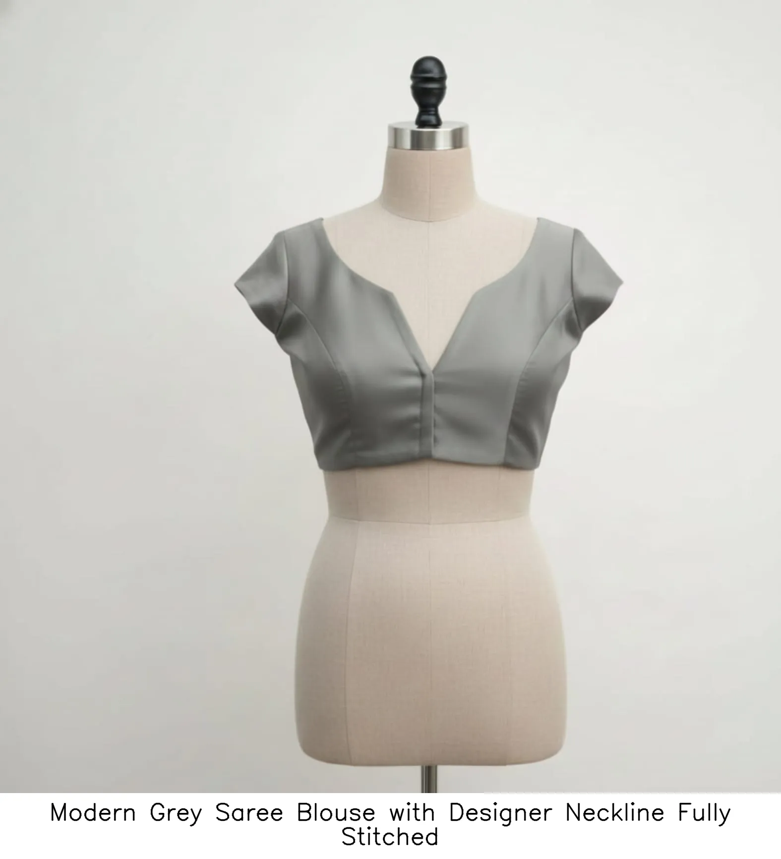 Modern Grey Saree Blouse with Designer Neckline  Fully Stitched