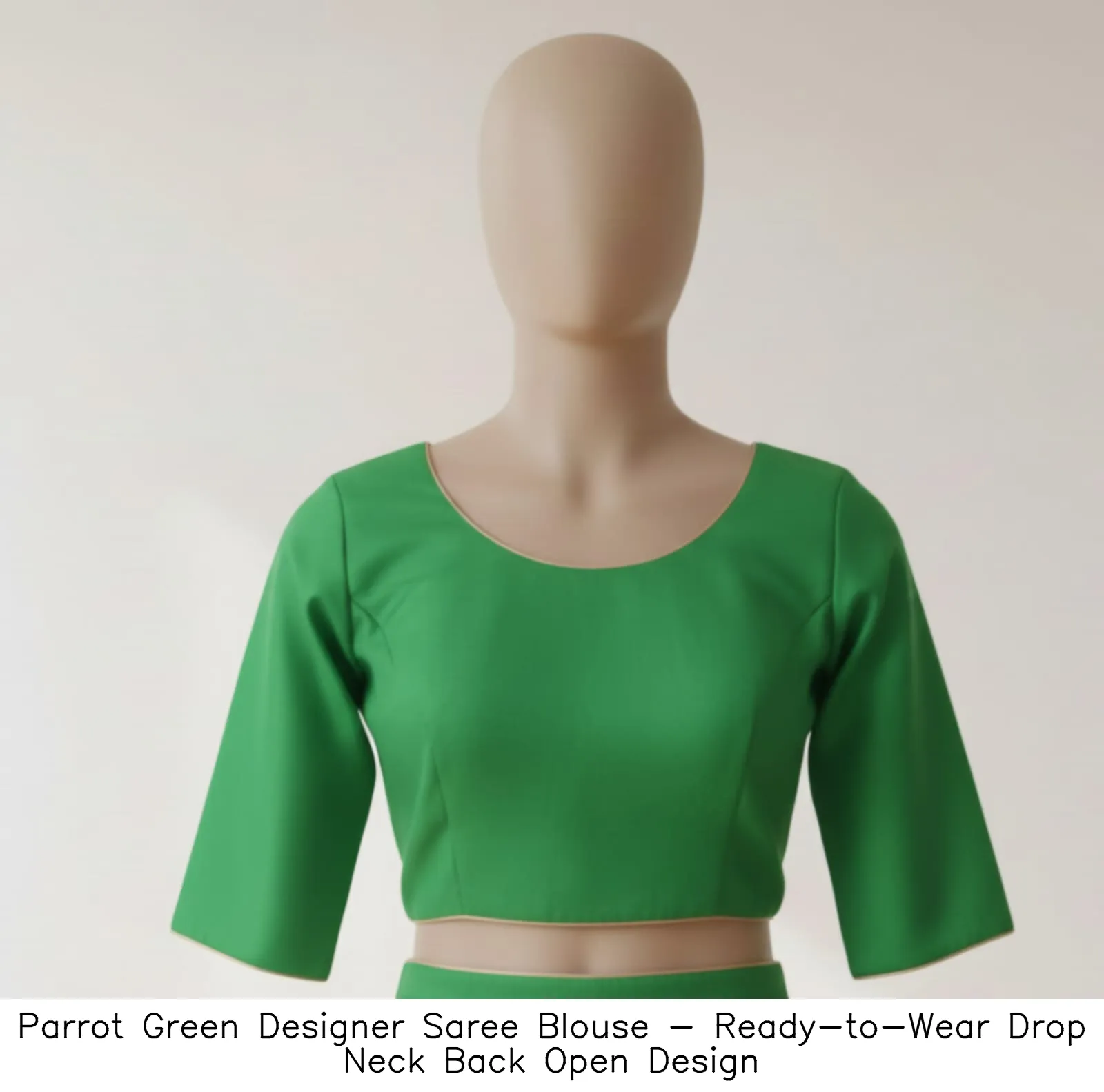 Parrot Green Designer Saree Blouse - Ready-to-Wear  Drop Neck Back Open Design