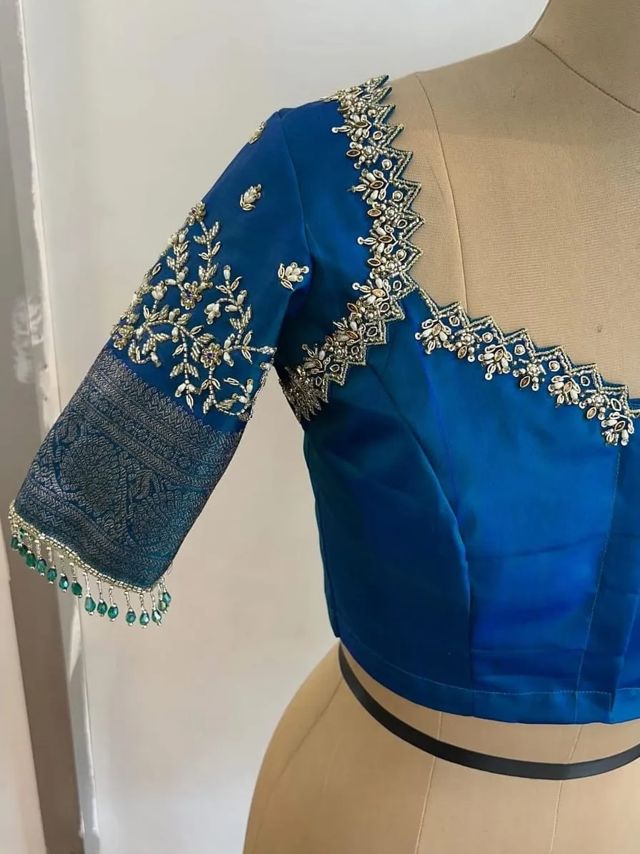 Peacock Blue Silk Blouse Stunning Cutwork Maggam Designs Under Budget
