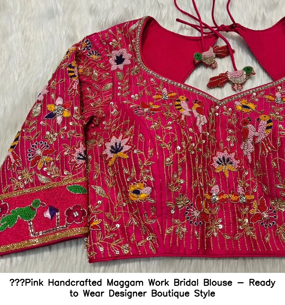 Pink Handcrafted Maggam Work Bridal Blouse - Ready to Wear Designer Boutique Style