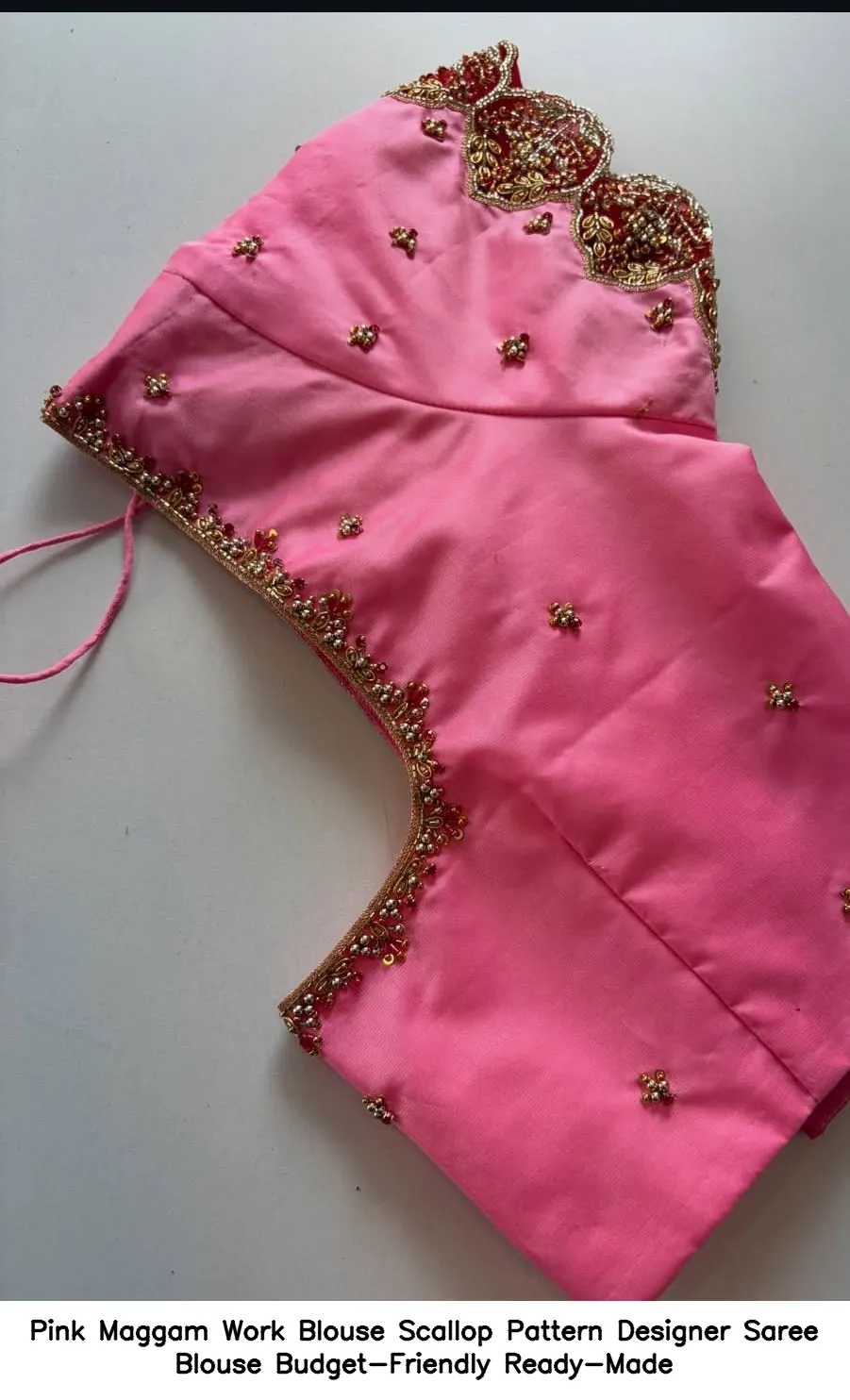 Pink Maggam Work Blouse  Scallop Pattern Designer Saree Blouse  Budget-Friendly Ready-Made