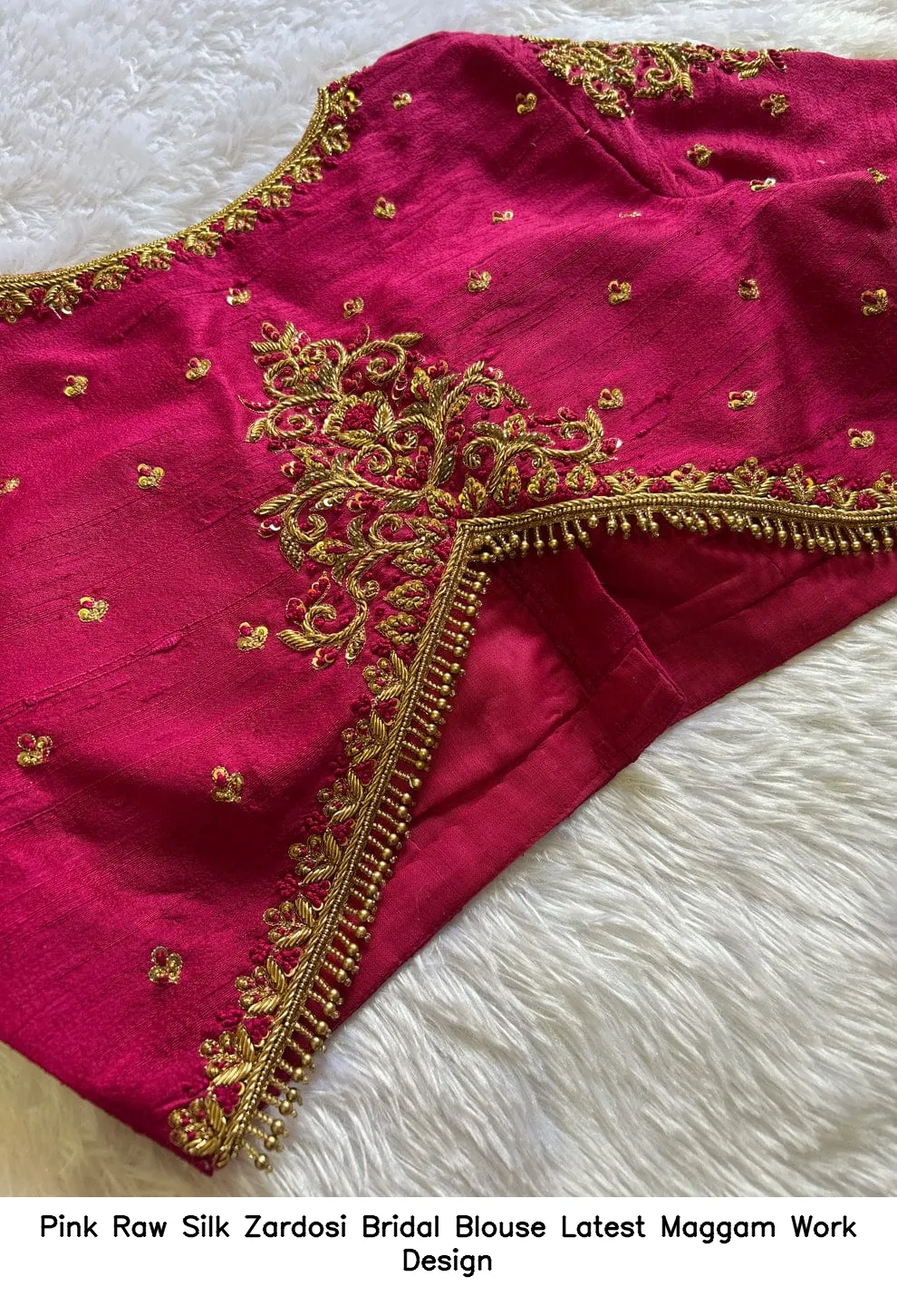 Pink Raw Silk Zardosi Bridal Blouse – Latest Maggam Work Design