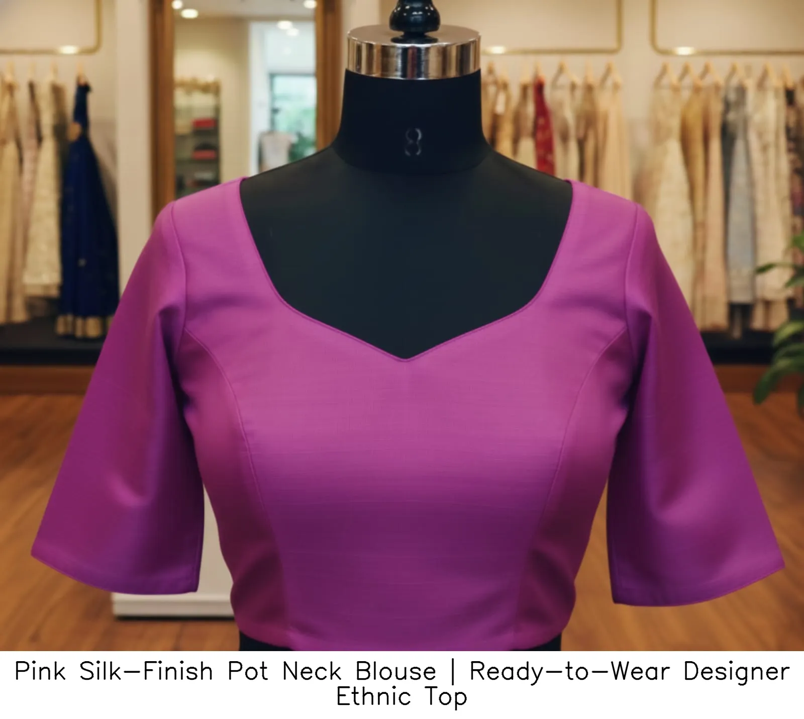 Pink Silk-Finish Pot Neck Blouse | Ready-to-Wear Designer Ethnic Top