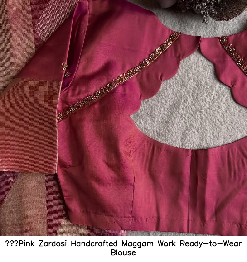 Pink Zardosi Handcrafted Maggam Work Ready-to-Wear Blouse