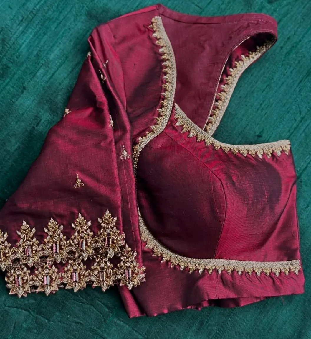 Premium Maroon Bridal Maggam Work Blouse with Zardosi Cutwork  Elegant Wedding Exclusive