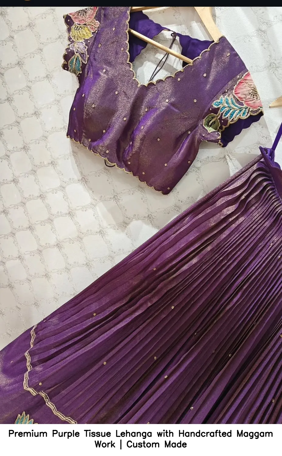 Premium Purple Tissue Lehanga with Handcrafted Maggam Work | Custom Made