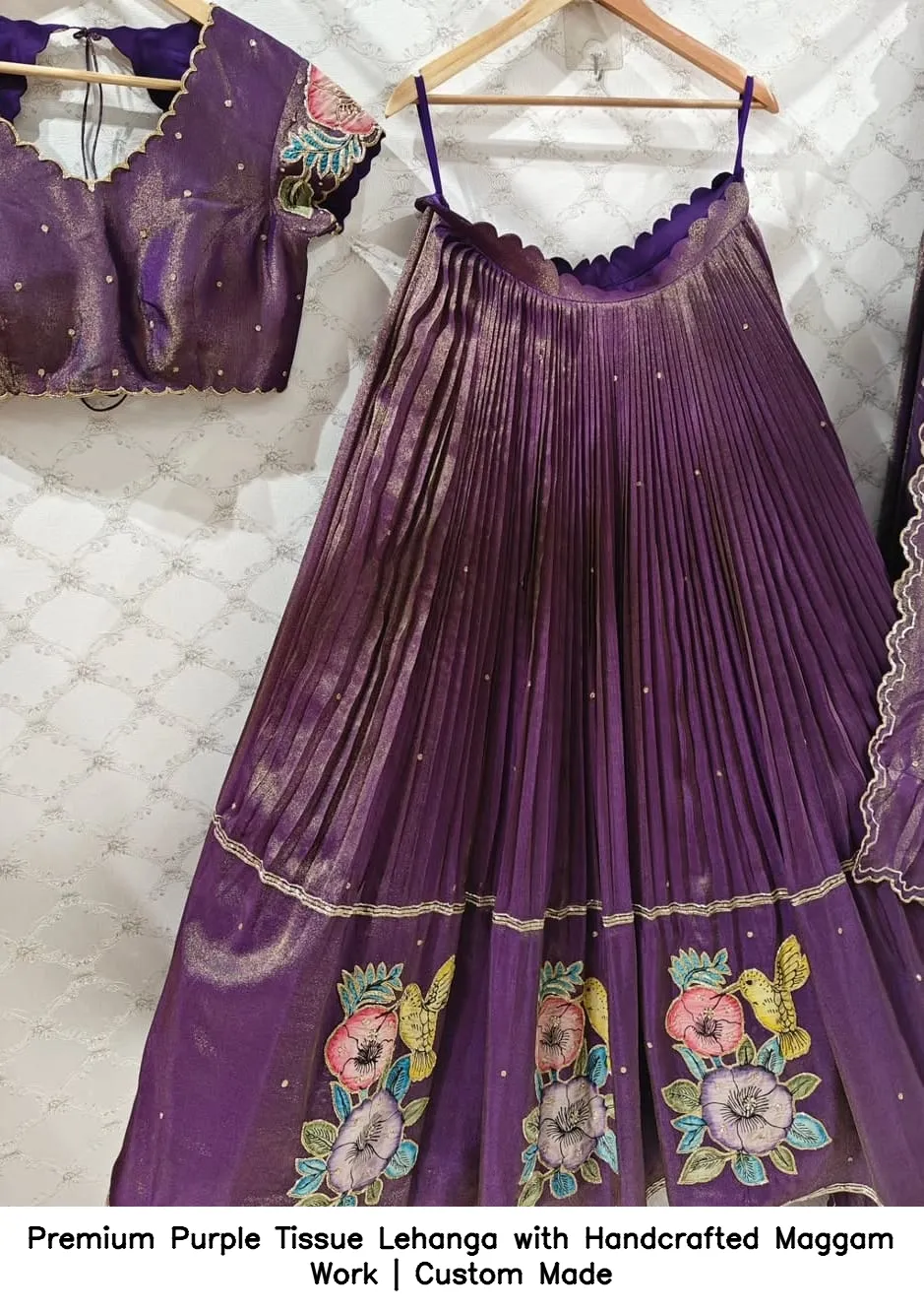 Premium Purple Tissue Lehanga with Handcrafted Maggam Work | Custom Made - Image 2