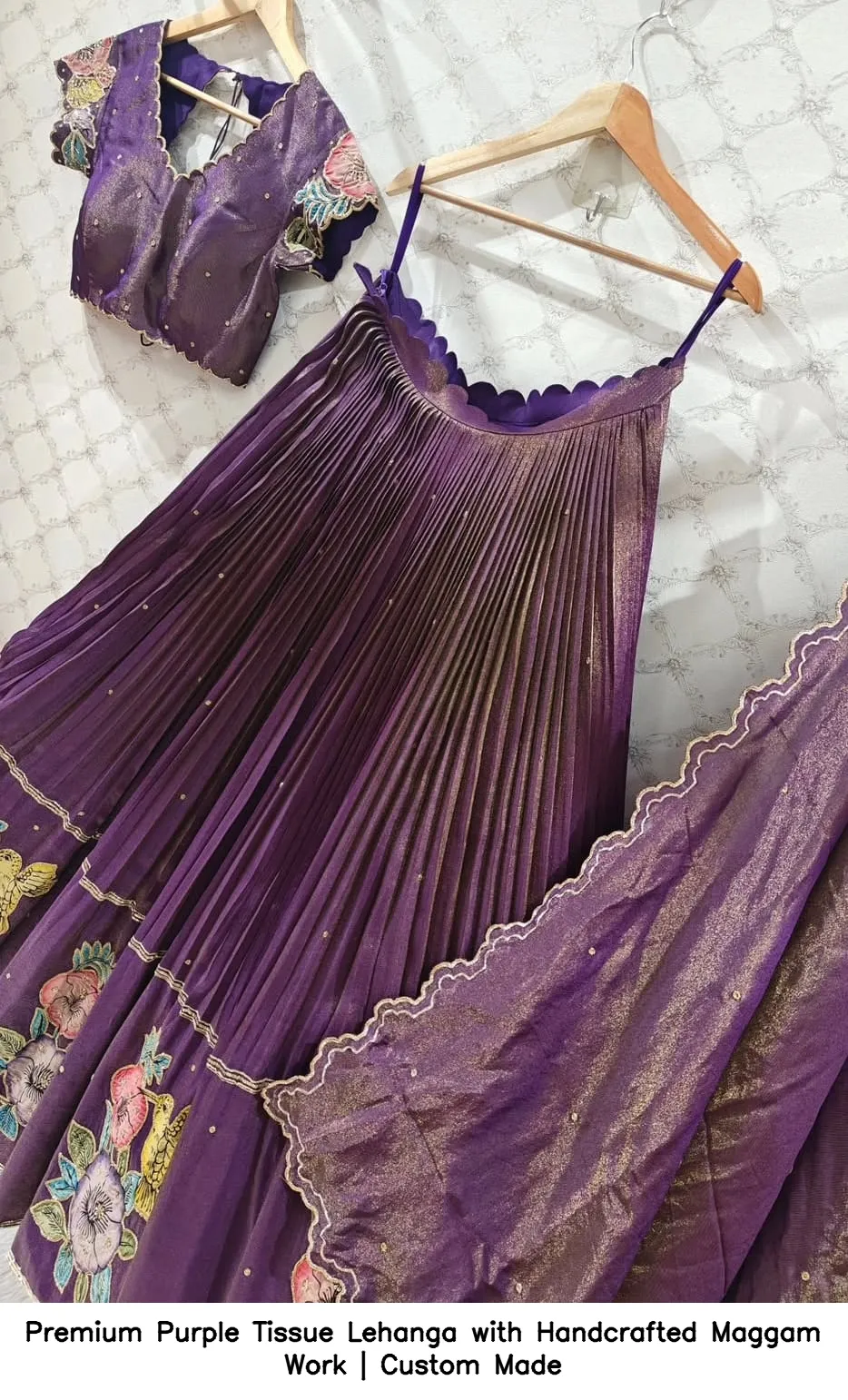 Premium Purple Tissue Lehanga with Handcrafted Maggam Work | Custom Made - Image 3