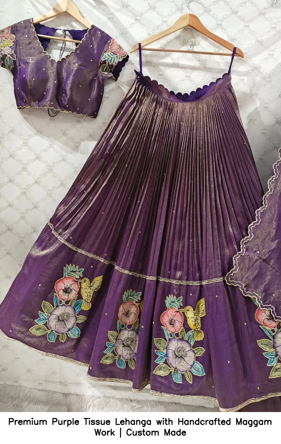 Premium Purple Tissue Lehanga with Handcrafted Maggam Work | Custom Made - Image 4