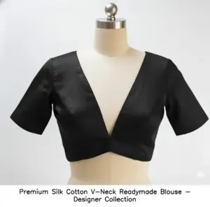 Ready-to-wear blouse showing standard sizing and structured fit