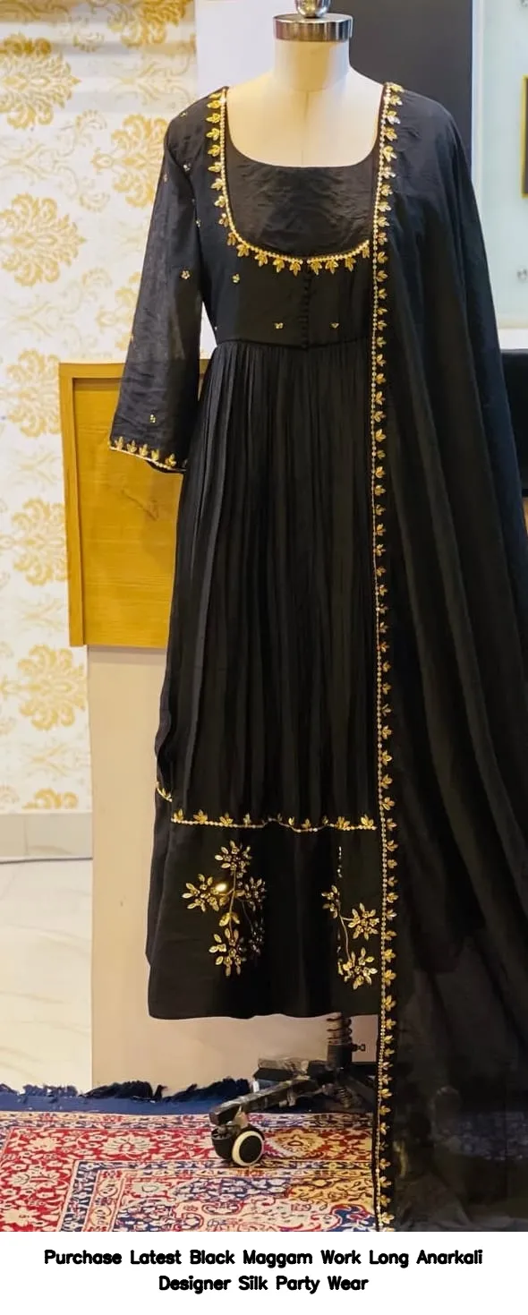 Purchase Latest Black Maggam Work Long Anarkali – Designer Silk Party Wear
