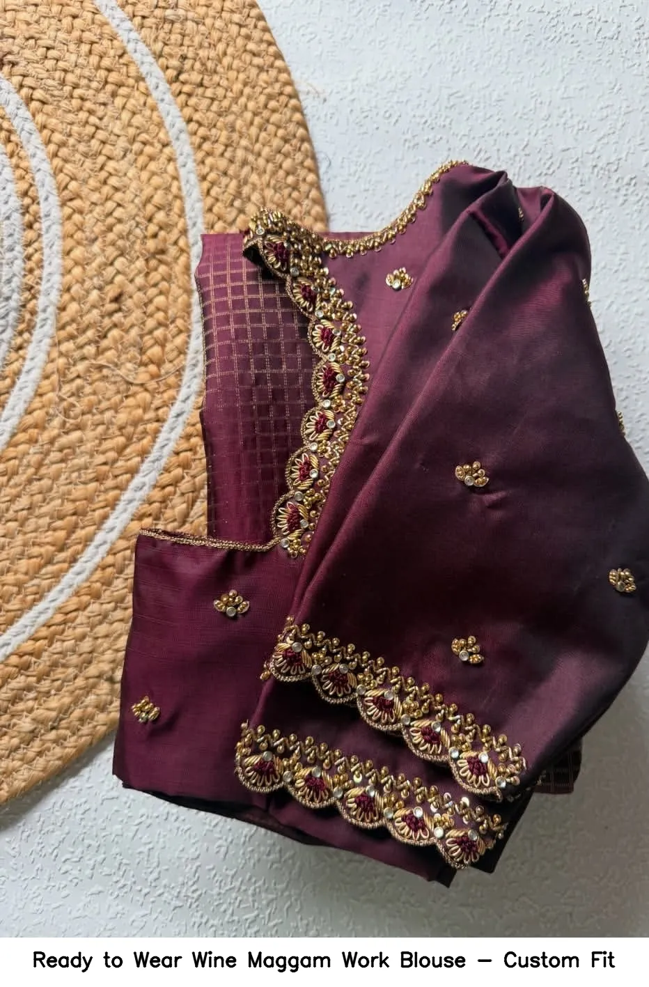 Ready to Wear Wine Maggam Work Blouse - Custom Fit