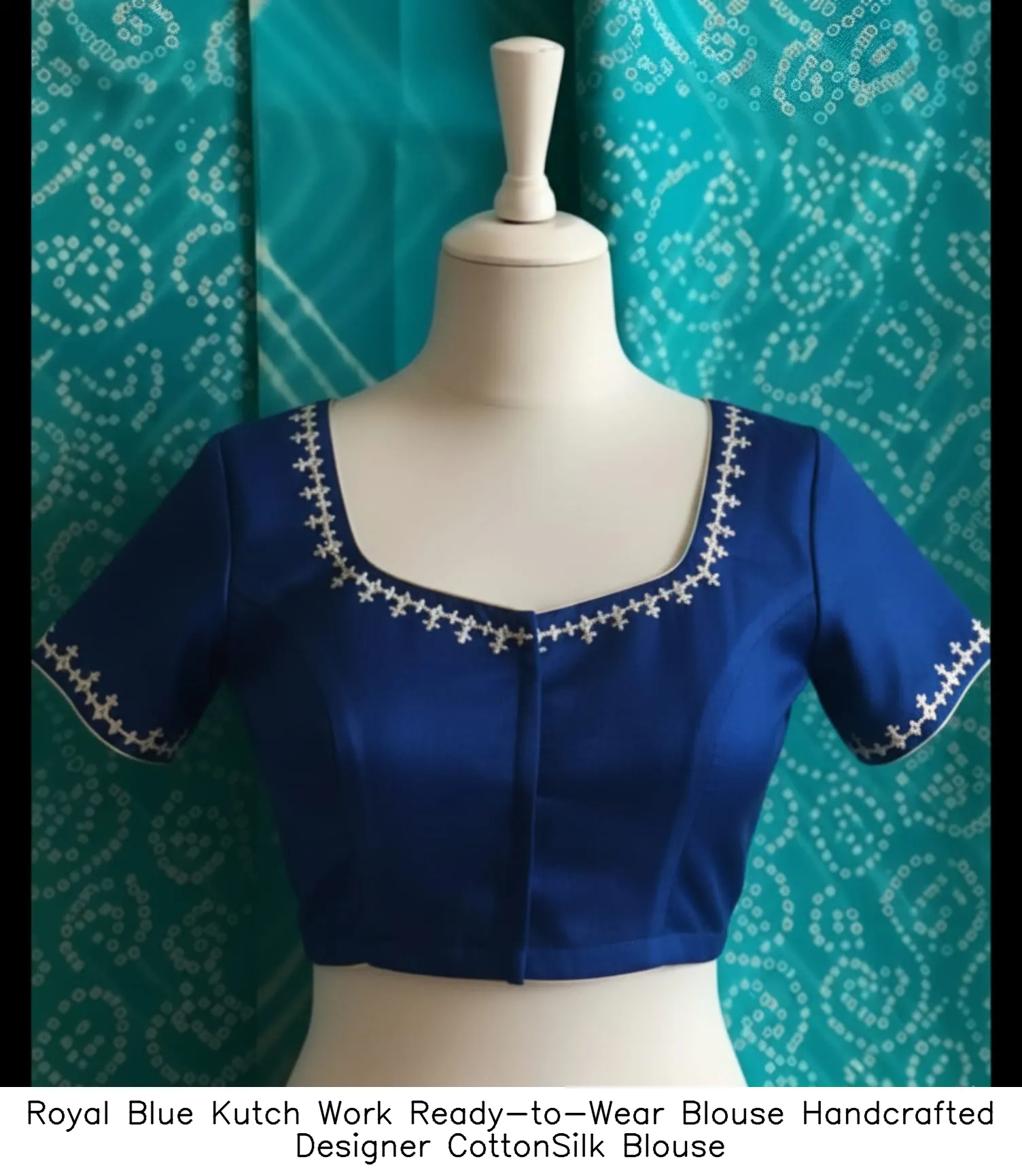 Royal Blue Kutch Work Ready-to-Wear Blouse  Handcrafted Designer CottonSilk Blouse