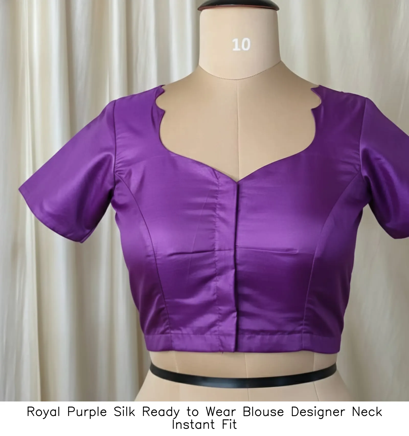 Royal Purple Silk Ready to Wear Blouse  Designer Neck Instant Fit