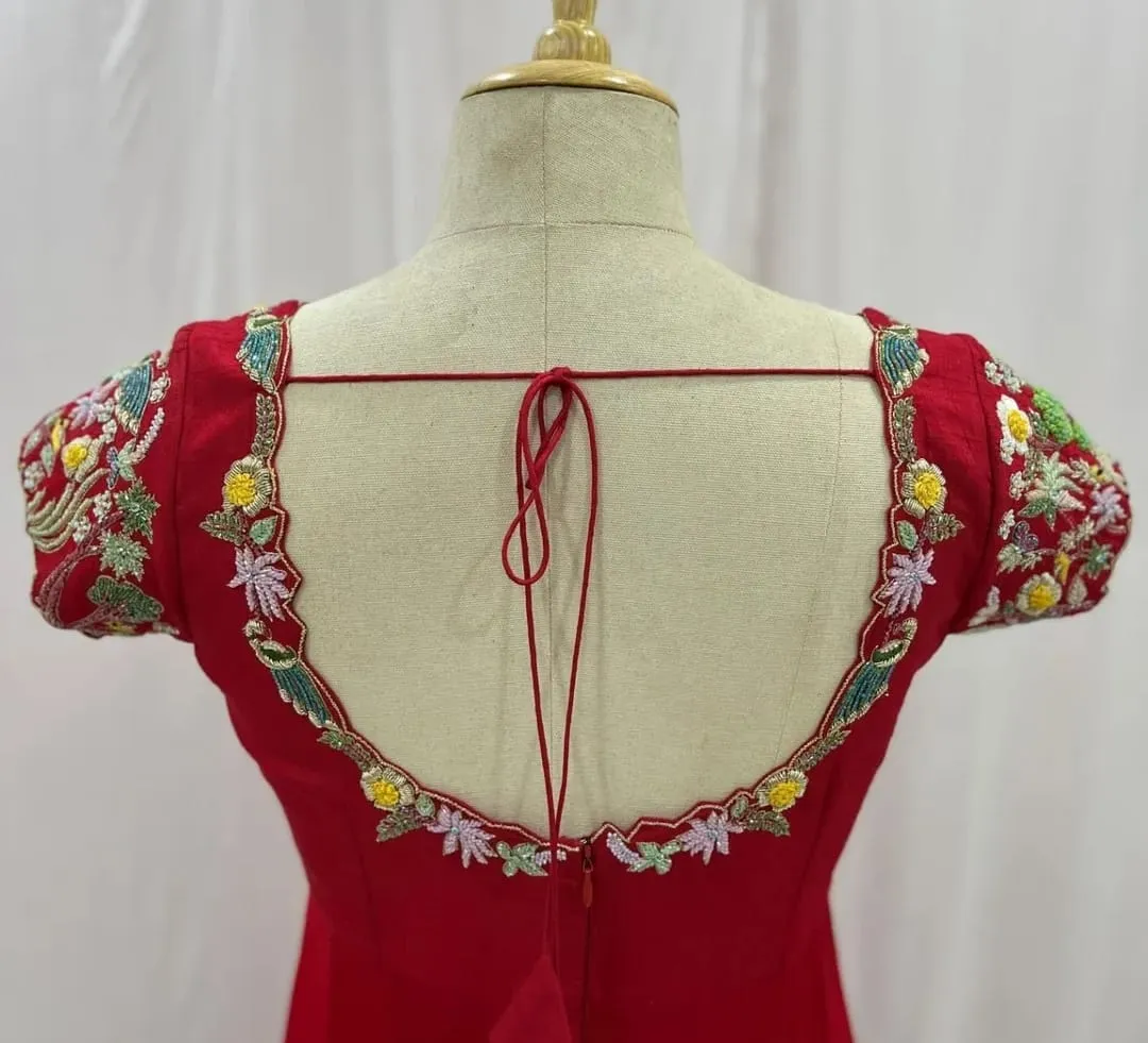 Royal Red Bridal Maggam Work Long Frock Luxury Party Wear Designer Gown for Weddings - Image 4