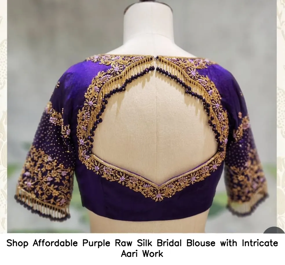 Shop Affordable Purple Raw Silk Bridal Blouse with Intricate Aari Work
