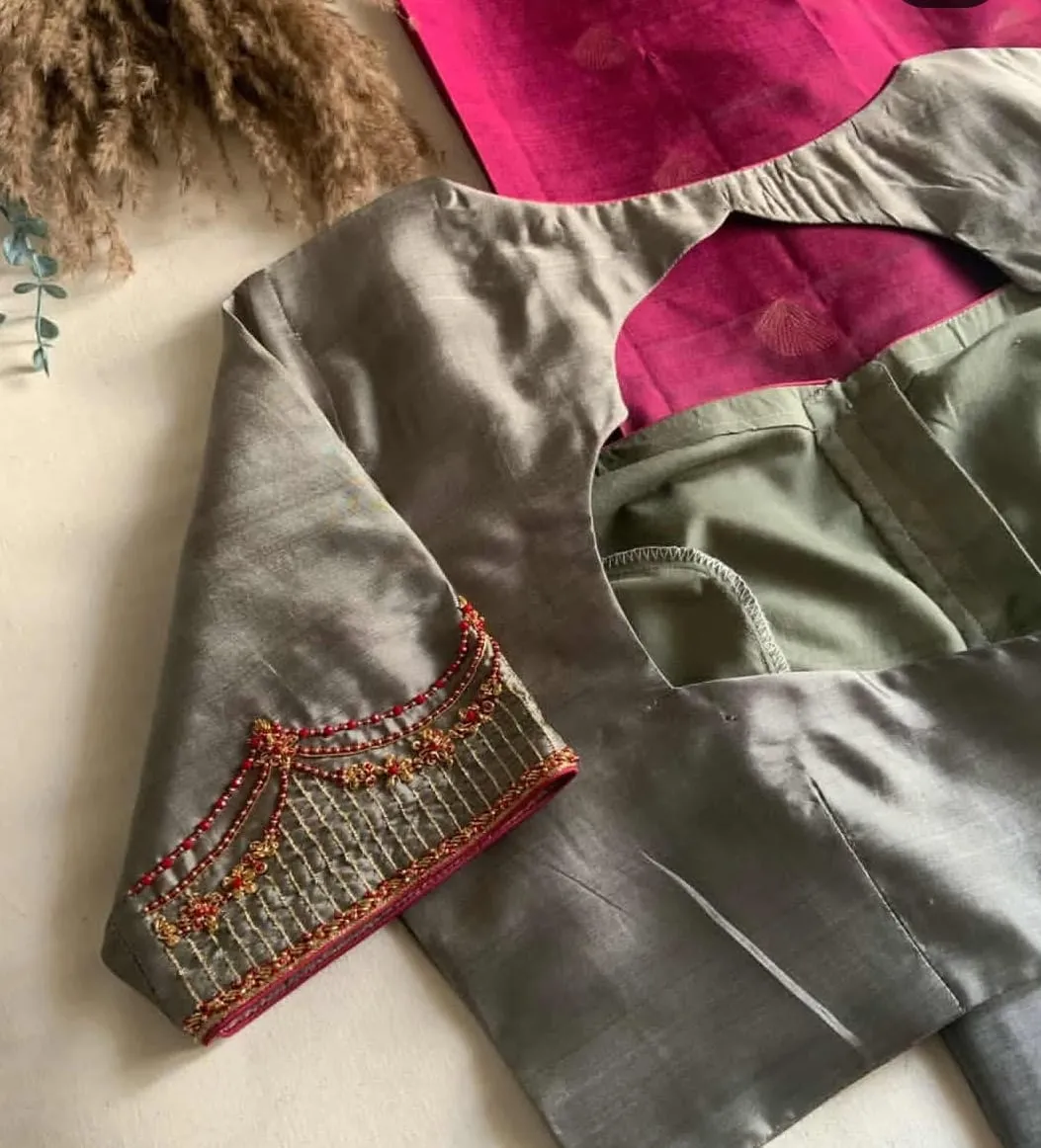 Shop Grey Ethnic Designer Blouse  Premium Maggam  Aari Work Under Budget