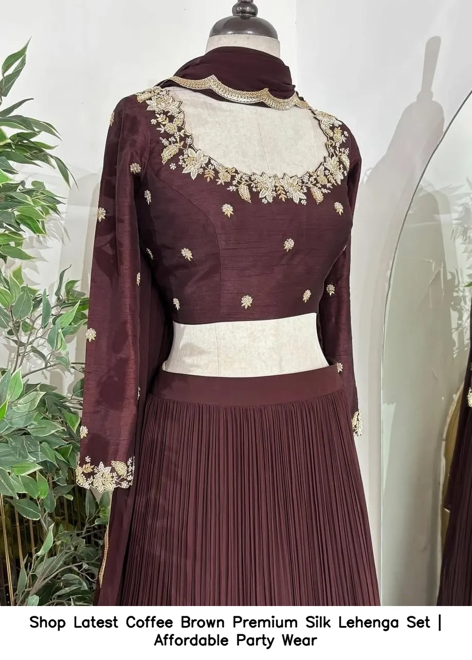 Shop Latest Coffee Brown Premium Silk Lehenga Set | Affordable Party Wear