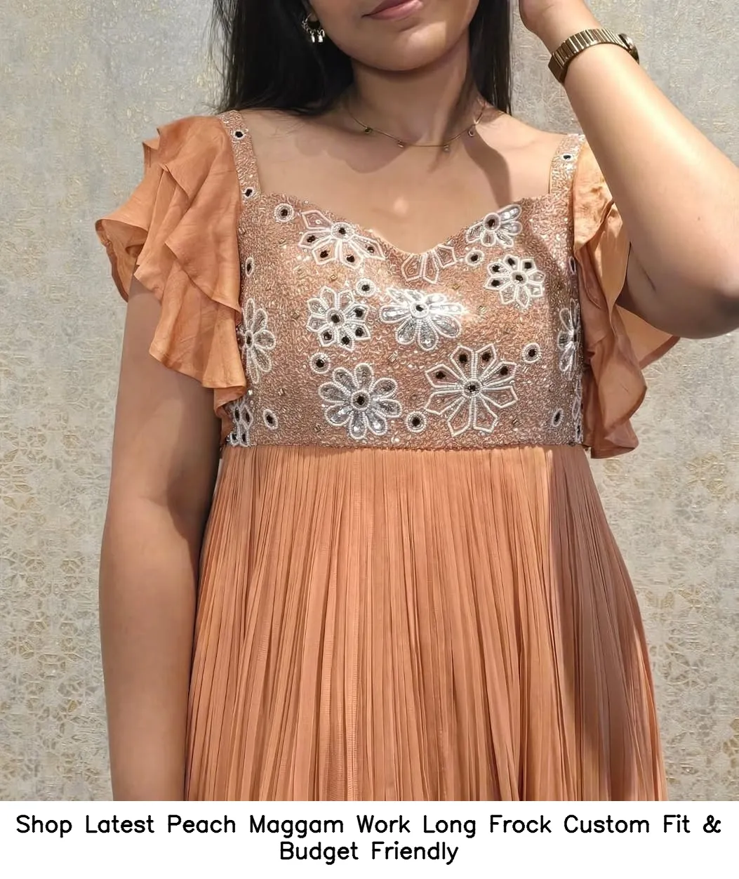 Shop Latest Peach Maggam Work Long Frock – Custom Fit & Budget Friendly