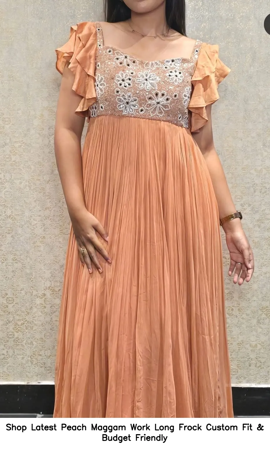 Shop Latest Peach Maggam Work Long Frock – Custom Fit & Budget Friendly - Image 2