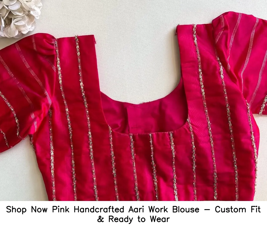 Shop Now Pink Handcrafted Aari Work Blouse - Custom Fit & Ready to Wear