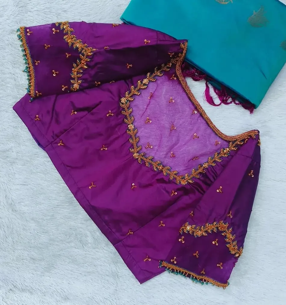 Shop Now Purple Pink Bridal Blouse with Premium Handcrafted Maggam Aari Work