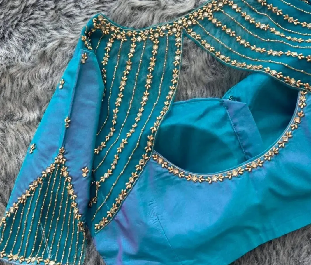 Shop Stunning Sky Blue Maggam Aari Work Blouse  Affordable Designer Wear