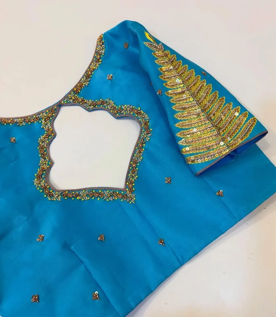 Sky Blue Designer Maggam Work Blouse  Latest Bridal  Party Wear Collection 2026