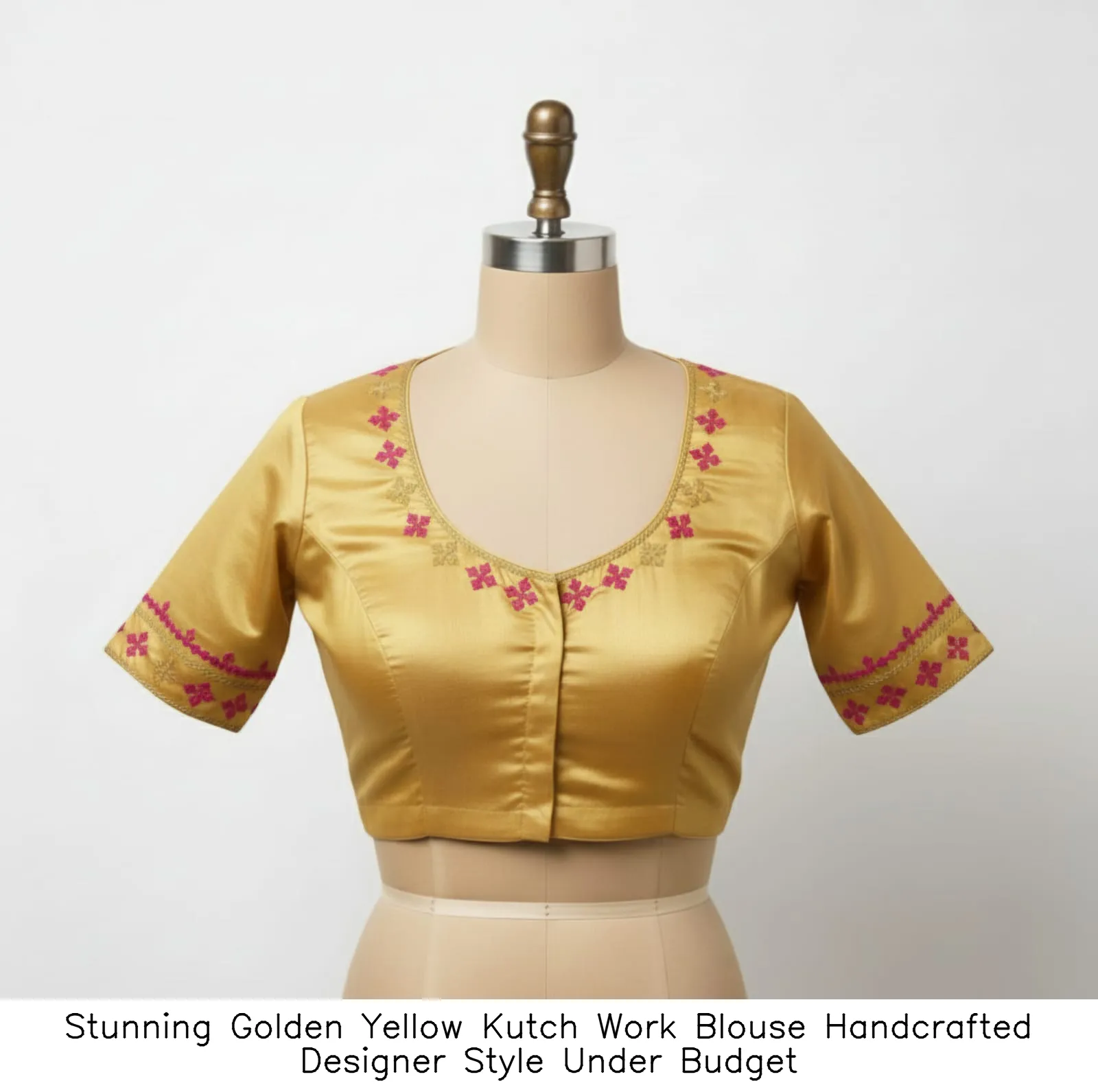 Stunning Golden Yellow Kutch Work Blouse  Handcrafted Designer Style Under Budget