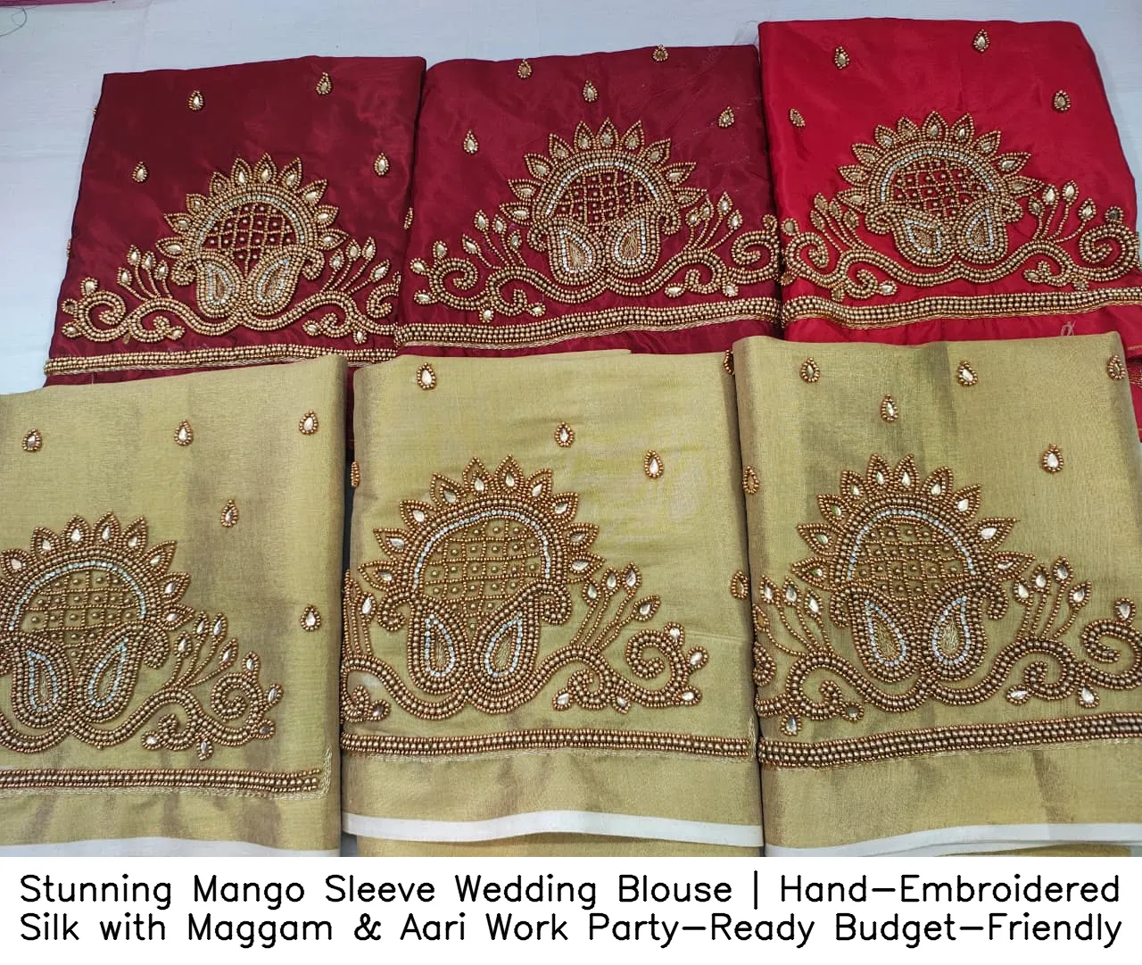 Stunning Mango Sleeve Wedding Blouse | Hand-Embroidered Silk with Maggam & Aari Work – Party-Ready  Budget-Friendly