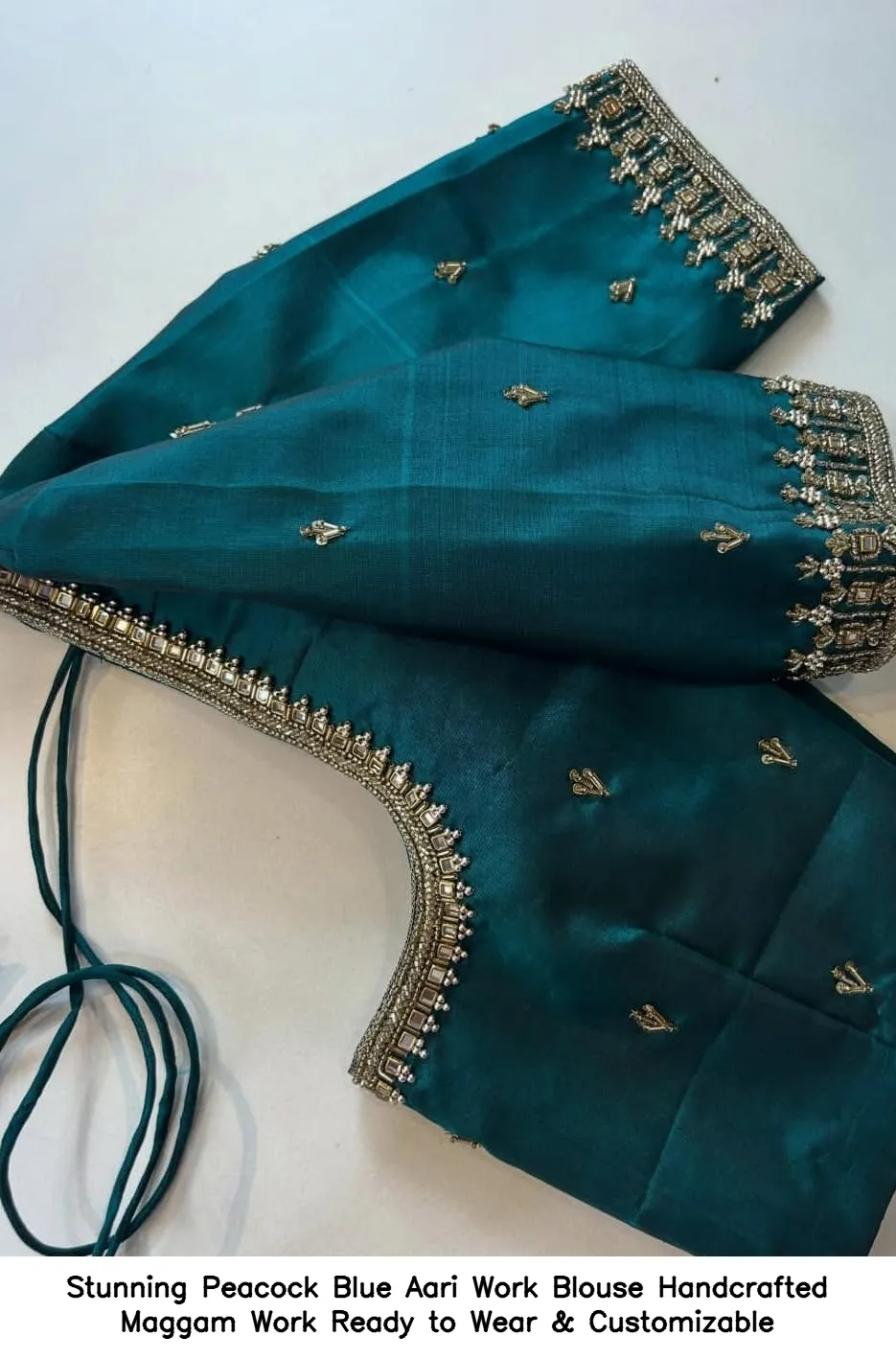 Stunning Peacock Blue Aari Work Blouse – Handcrafted Maggam Work – Ready to Wear & Customizable