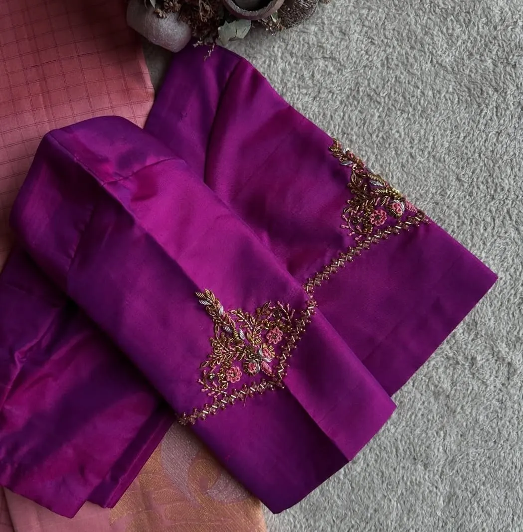 Stunning Purple Pink Handcrafted Maggam Work Blouse  Designer Look Under Budget