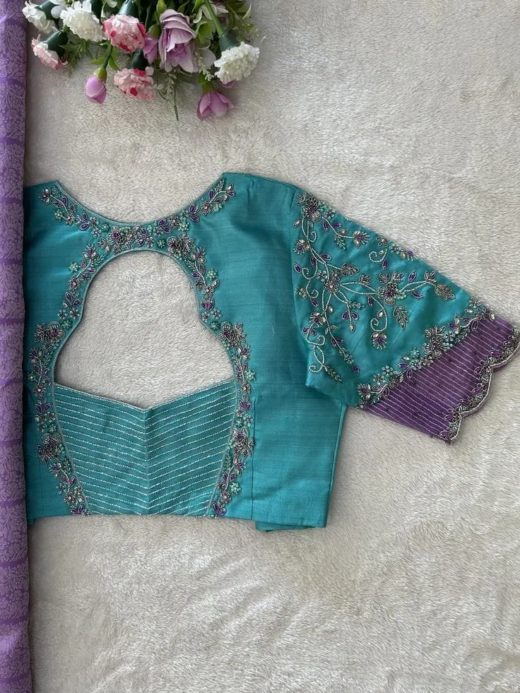 Stunning Sky Blue Bridal Blouse with Heavy Maggam  Aari Work