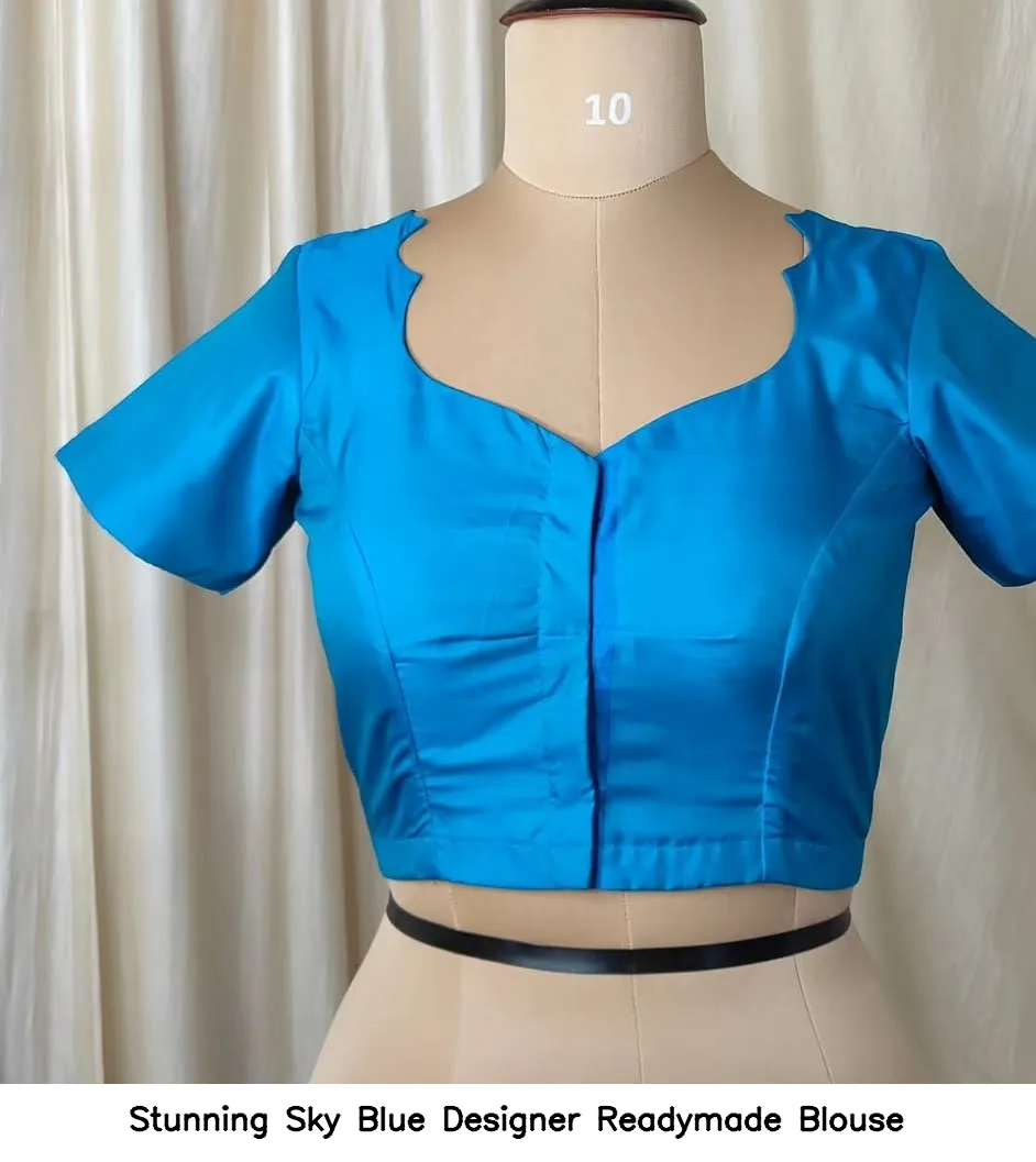 Stunning Sky Blue Designer Readymade Blouse