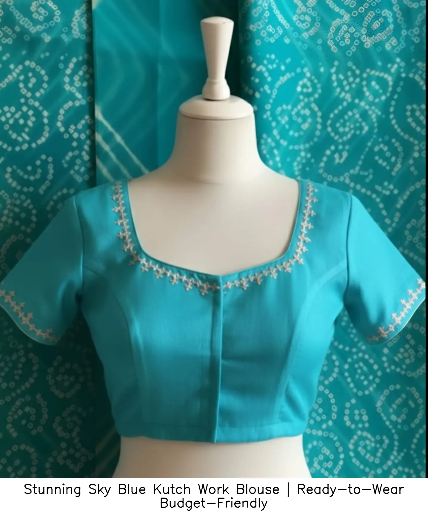 Stunning Sky Blue Kutch Work Blouse | Ready-to-Wear  Budget-Friendly