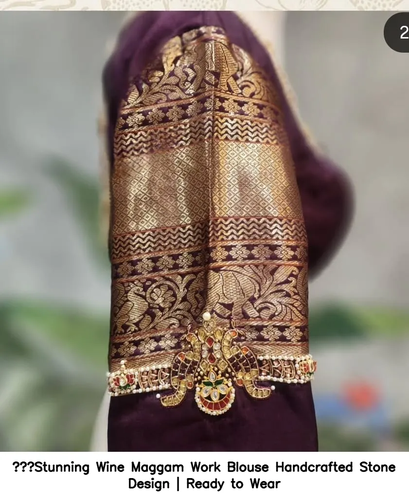 Stunning Wine Maggam Work Blouse  Handcrafted Stone Design | Ready to Wear