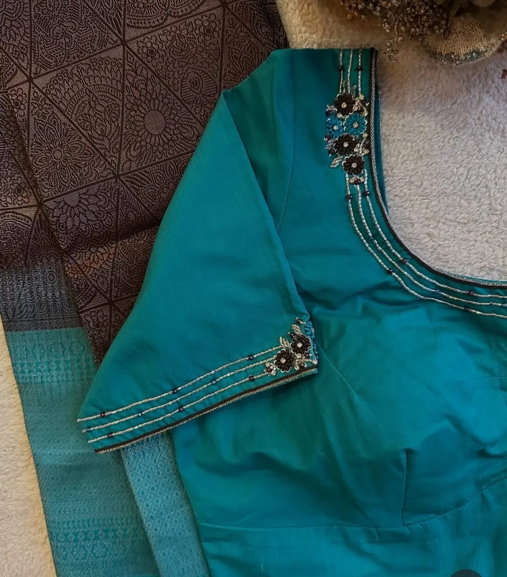Teal Handcrafted Maggam Work Blouse  Elegant Designer Style Under Budget