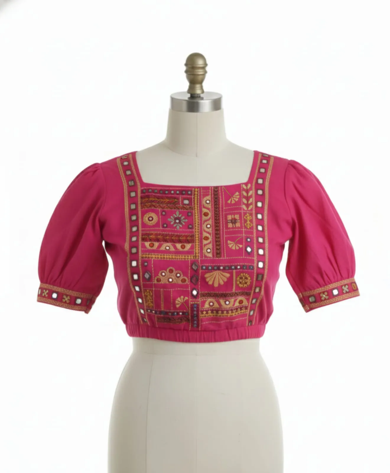 Traditional Kutch Embroidered Pink Saree Blouse  Affordable Designer Style