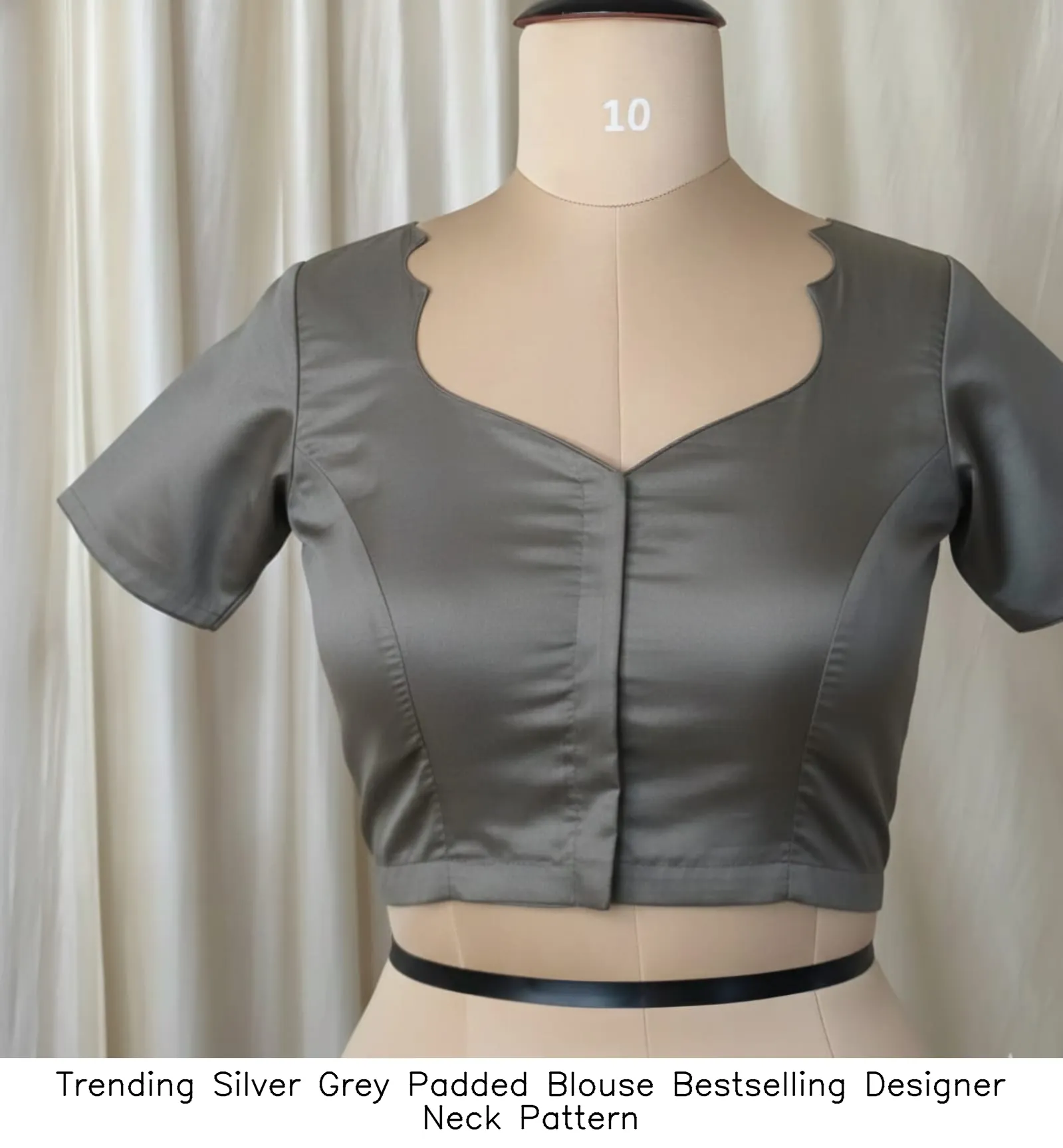 Trending Silver Grey Padded Blouse Bestselling Designer Neck Pattern