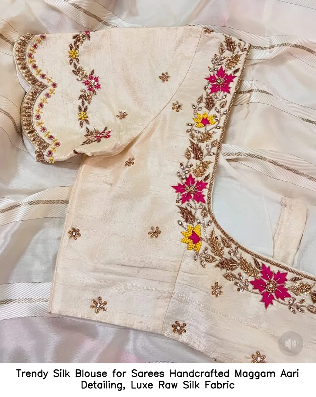 Trendy Silk Blouse for Sarees – Handcrafted Maggam  Aari Detailing, Luxe Raw Silk Fabric