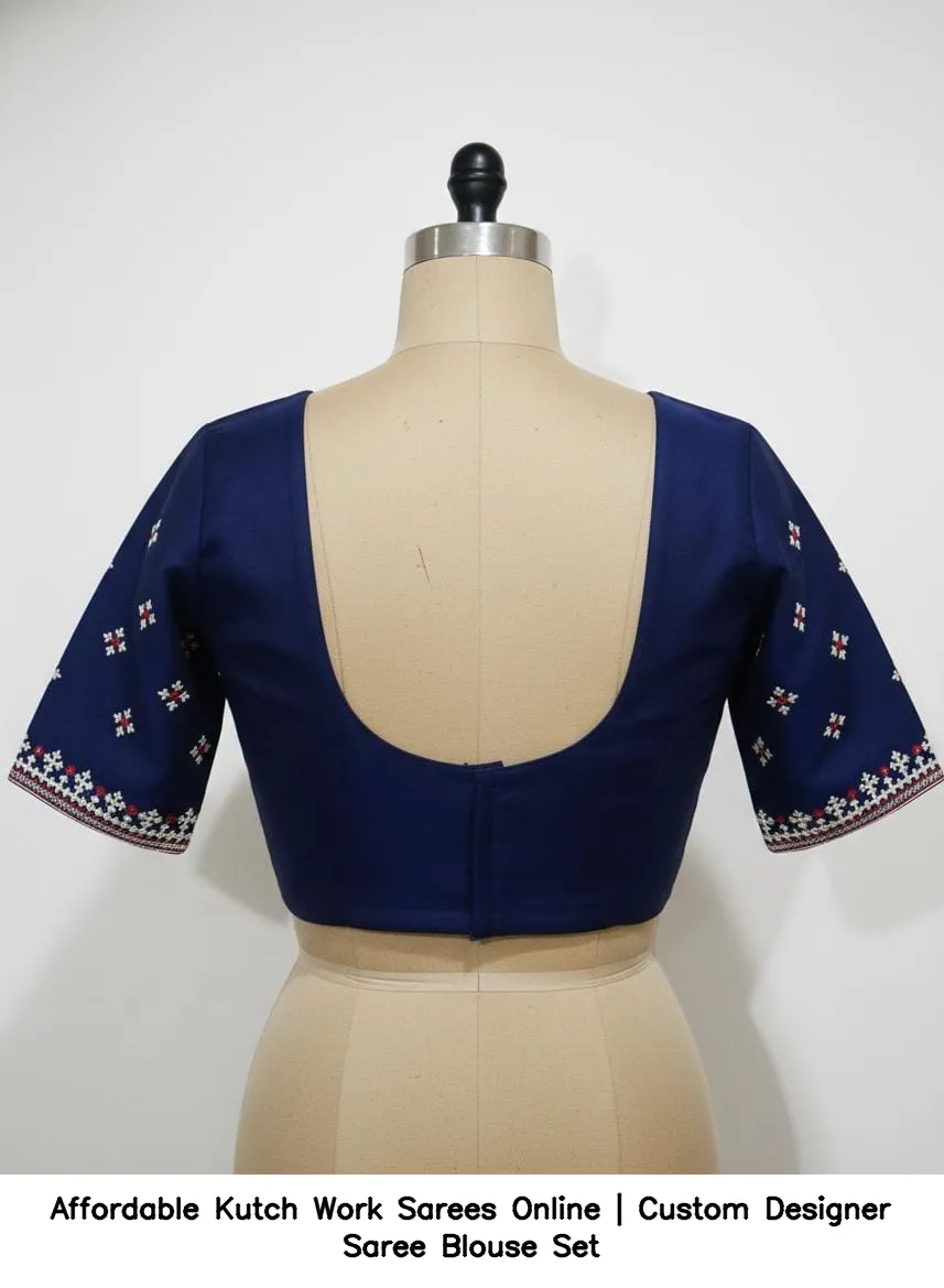 Affordable Kutch Work Sarees Online | Custom Designer Saree Blouse Set
