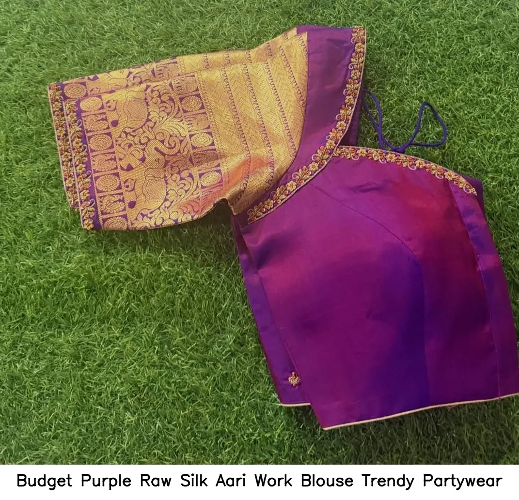 Budget Purple Raw Silk Aari Work Blouse – Trendy Partywear
