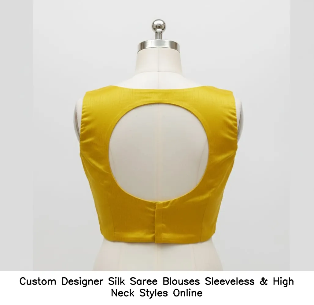 Custom Designer Silk Saree Blouses – Sleeveless & High Neck Styles Online