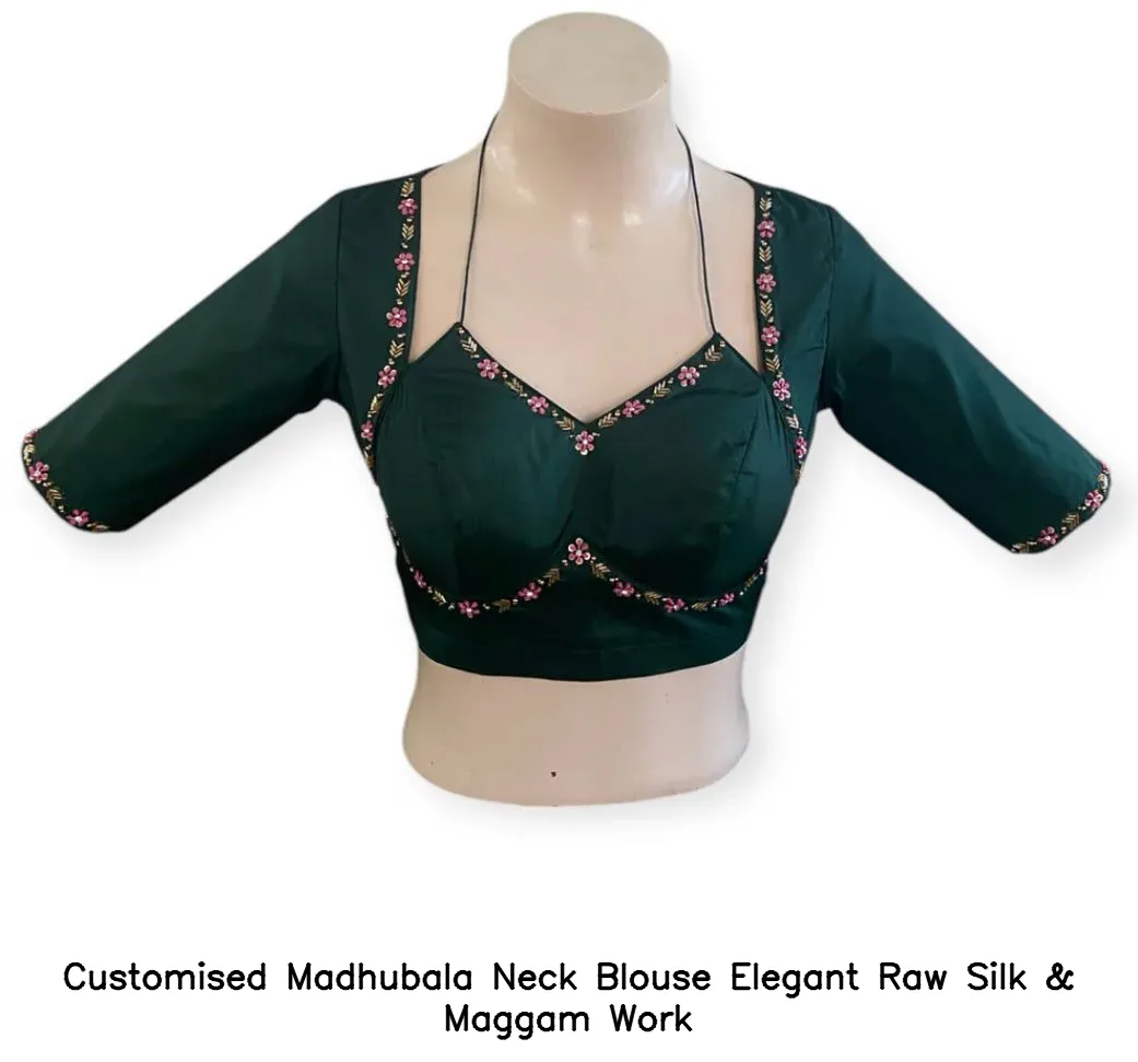 Customised Madhubala Neck Blouse – Elegant Raw Silk & Maggam Work