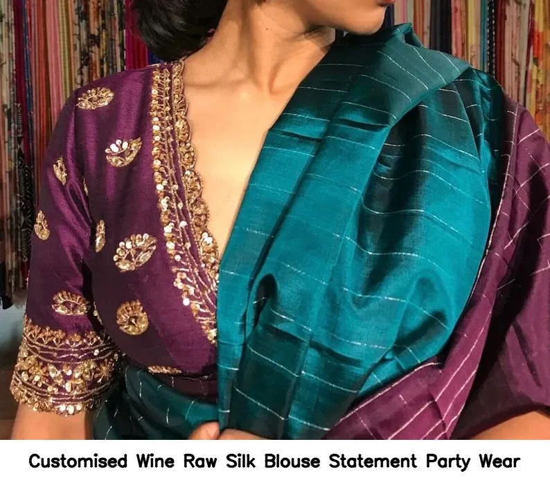Customised Wine Raw Silk Blouse – Statement Party Wear