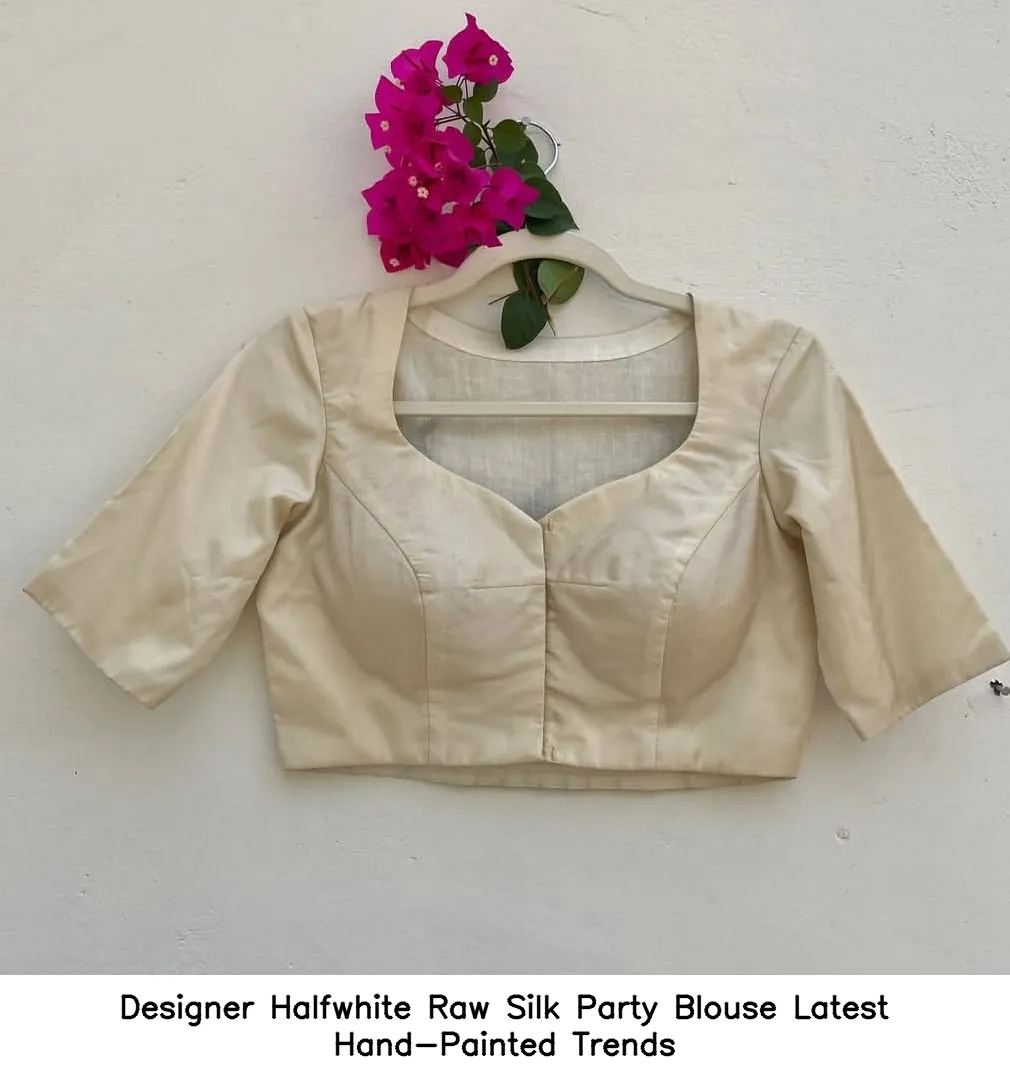 Designer Halfwhite Raw Silk Party Blouse – Latest Hand-Painted Trends - Image 3