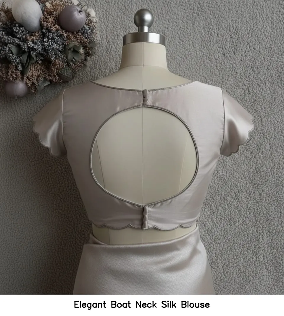 Elegant Boat Neck Silk Blouse