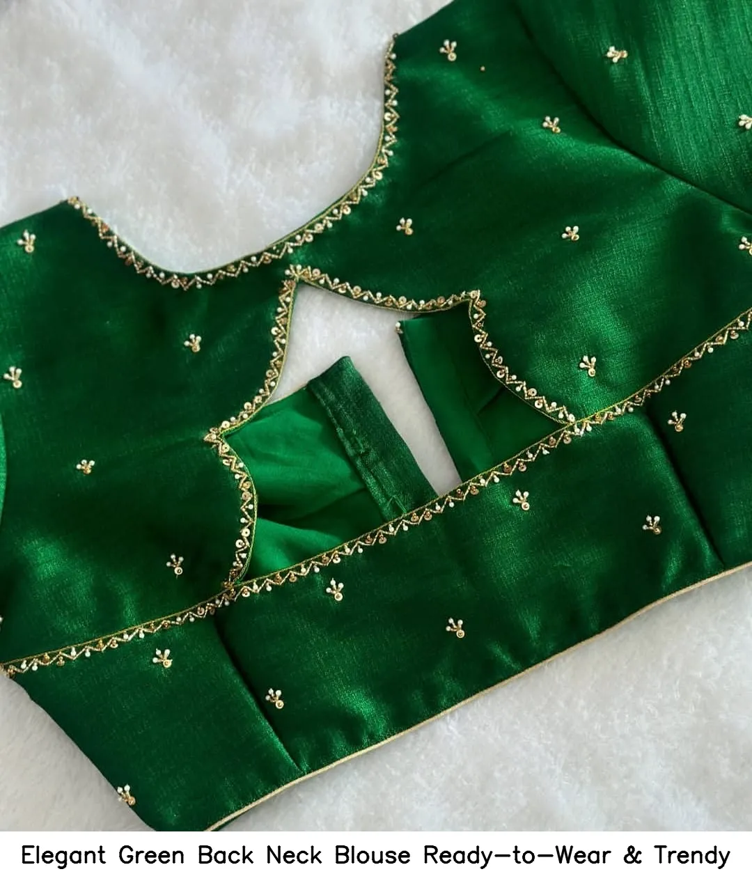 Elegant Green Back Neck Blouse – Ready-to-Wear & Trendy